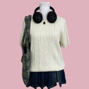 vintage 90s cream preppy old money downtown it girl chunky cotton cable knit top